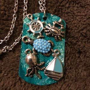 Turquoise seashore dog tag necklace